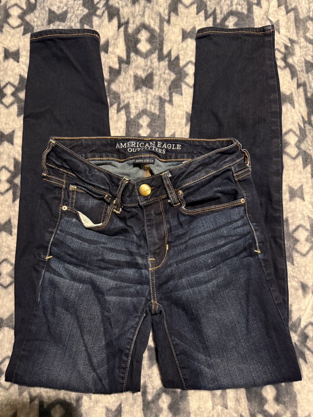 American Eagle Outfitters Indigo Skinny Jeans with Gold Stitching